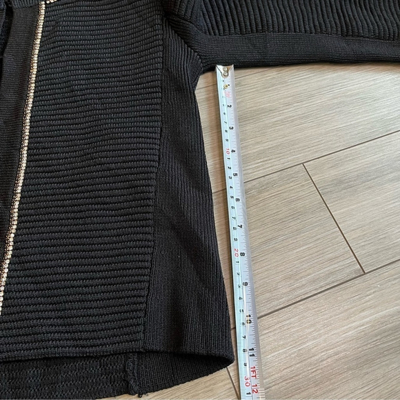 Maje Fine Knit Rhinestone Trim Cardigan Jacket Black Gold French Designer Small - Picture 16 of 16